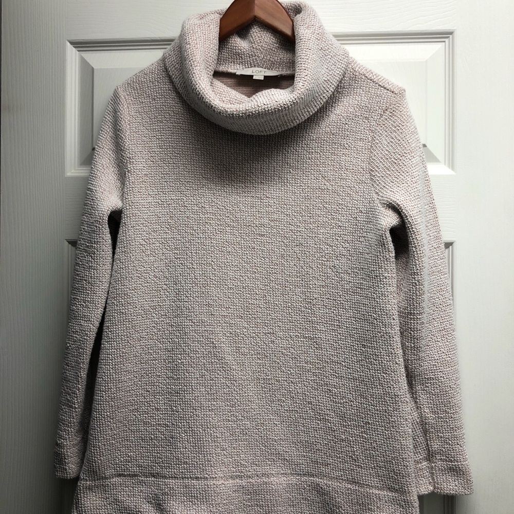 LOFT Women's Medium Cream Textured Cowl Neck Sweater